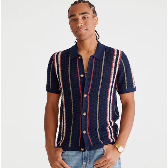 Aeropostale Other - NWT Men's Aeropostale Striped Open-Knit Sweater Shirt – Hazy Indigo – XS